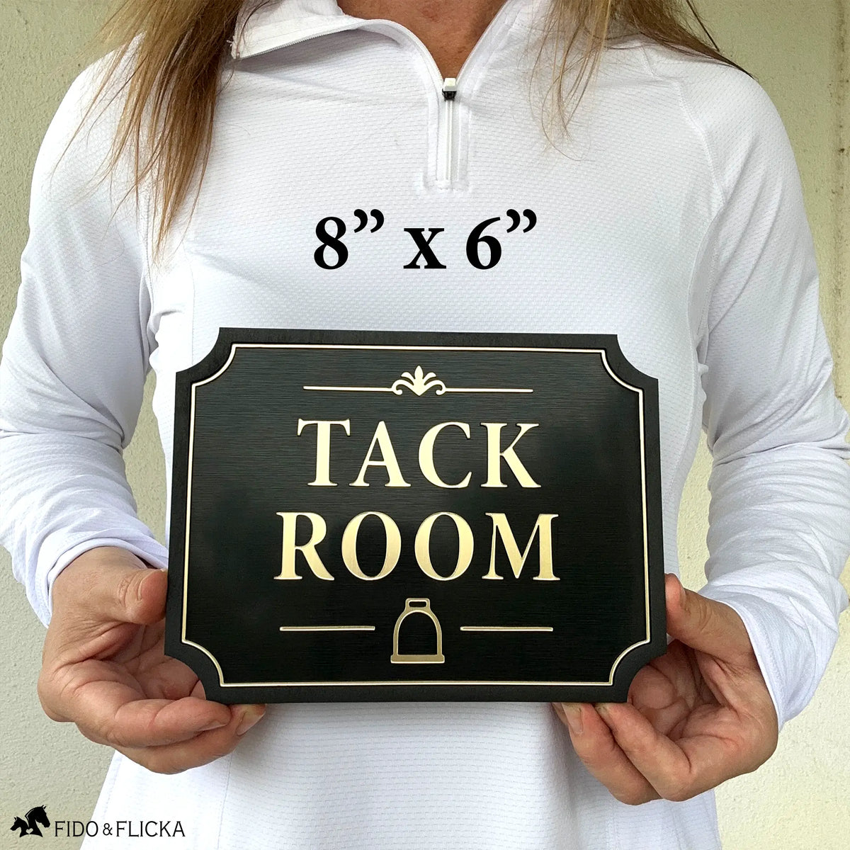 Classic 8" x 6" Tack Room Sign
Shown in the Classic 8" x 6" size for an easy sense of scale. Compact enough for smaller doors and walls, while still making a beautiful statement in your barn.