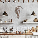 Copper horse head wall art in rustic kitchen