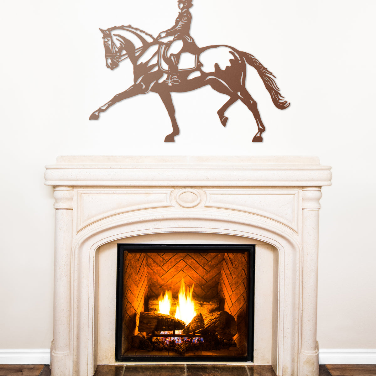 Copper dressage extended trot wall art