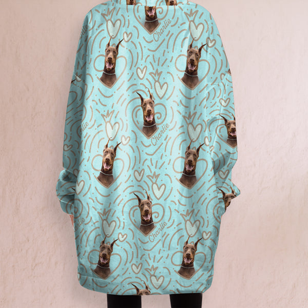 Turquoise hoodie with personal dog photo