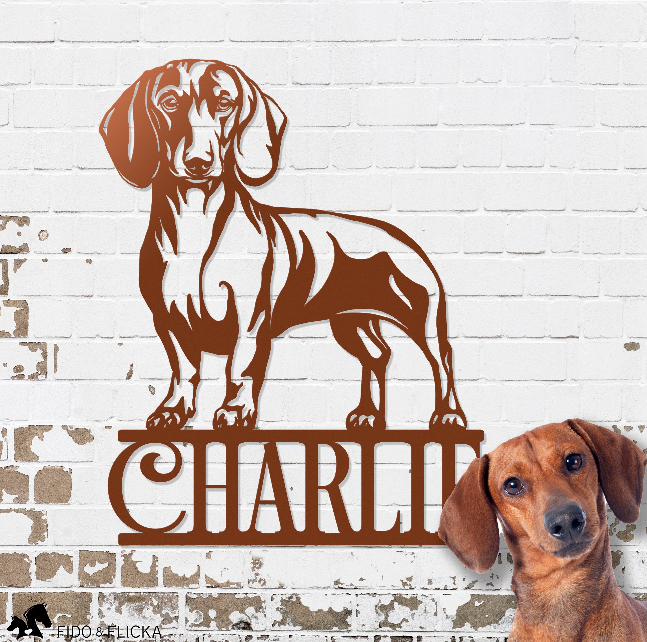 Dachshund Short Haired Personalized Metal Wall Art