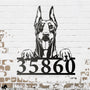 Doberman metal house number on brick