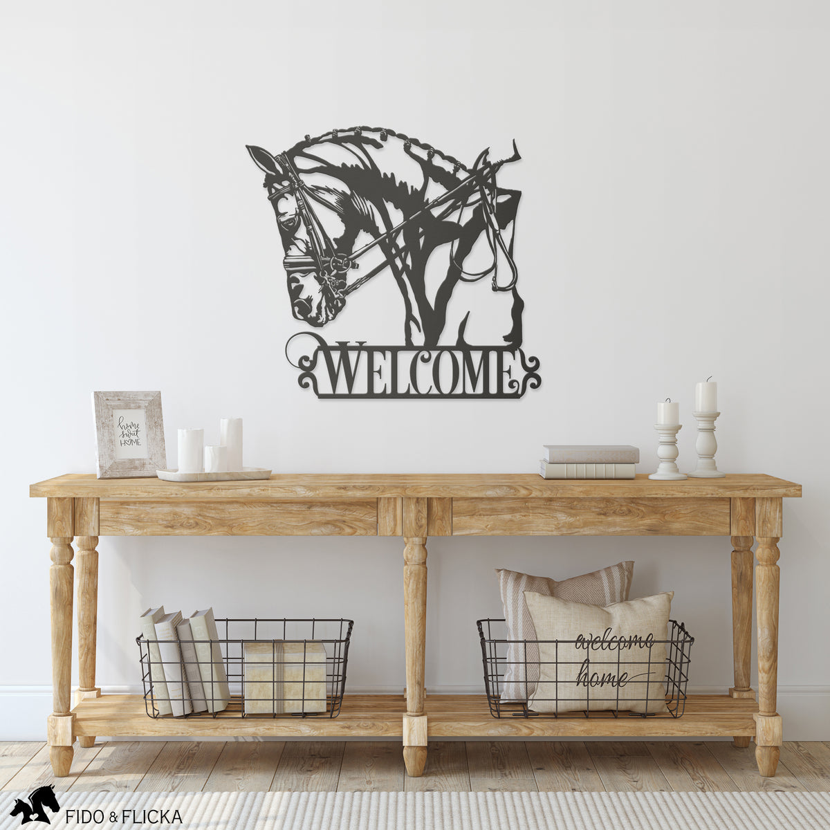 dressage horse metal welcome sign 