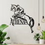 show jumping horse and rider metal wall art