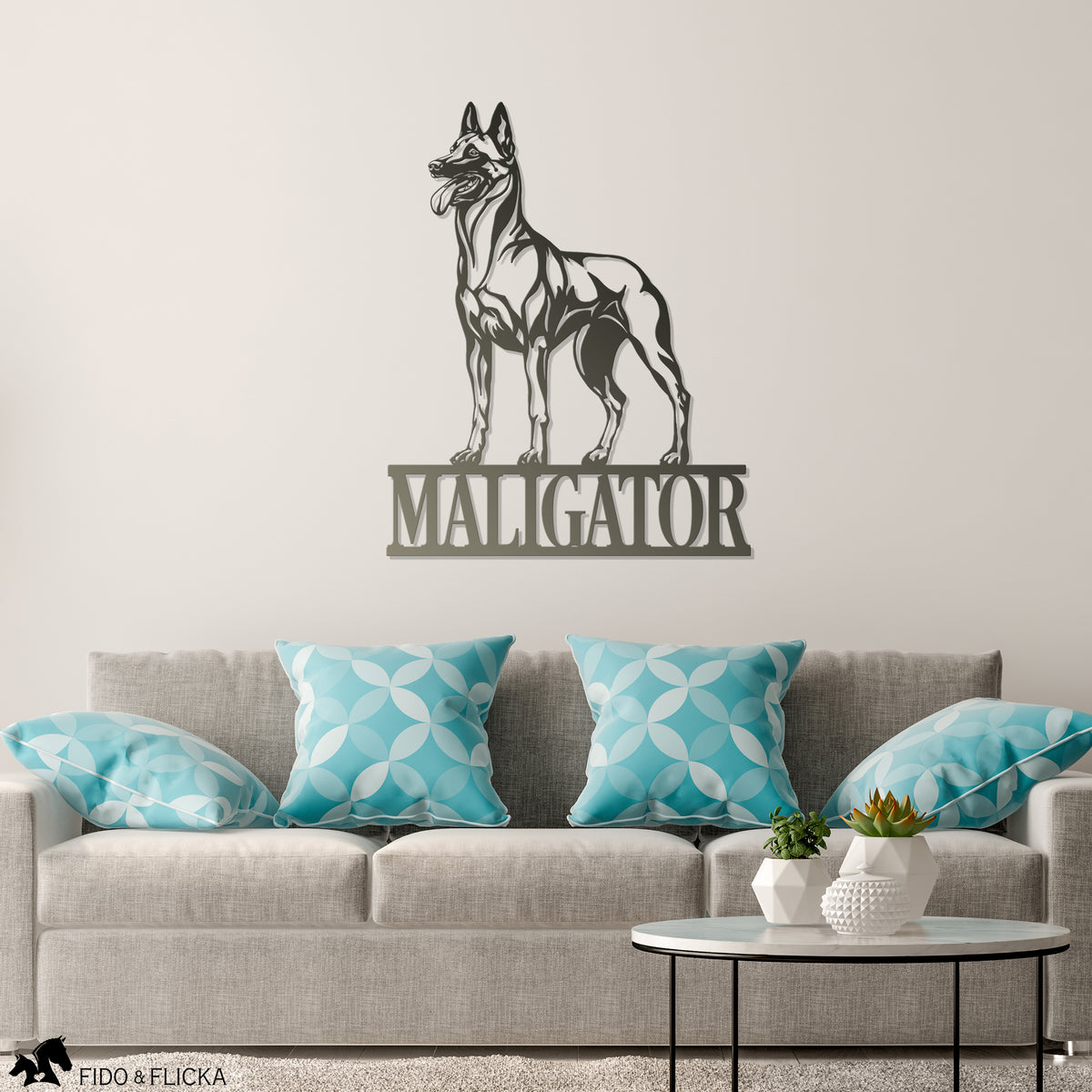 maligator metal wall art sign in living room