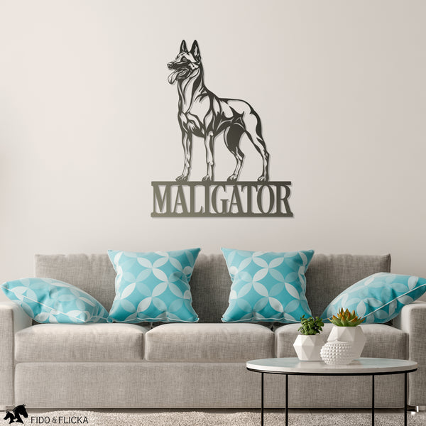 Malinois Standing Proud Metal Sign Personalized