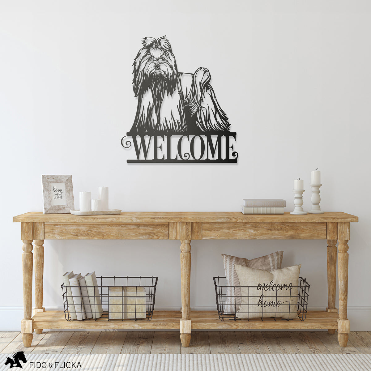 personalized  maltese dog metal welcome sign in entryway