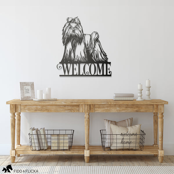 personalized  maltese dog metal welcome sign in entryway