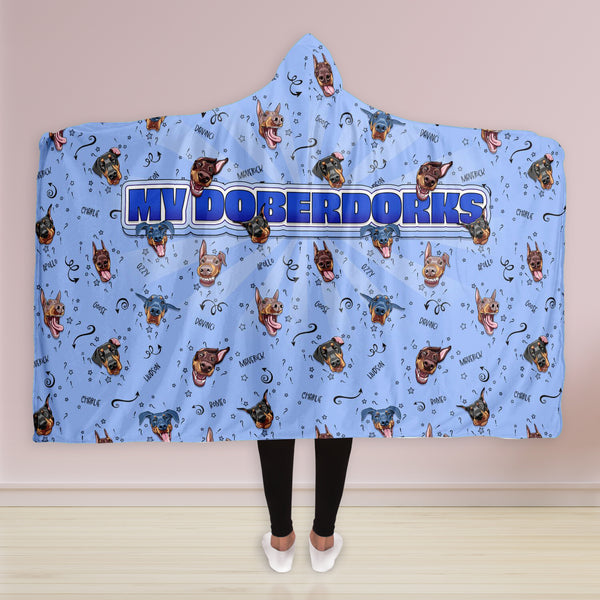 My doberdorks personalized hooded blanket in blue