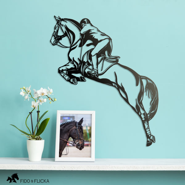 show jumping horse metal wall art in black