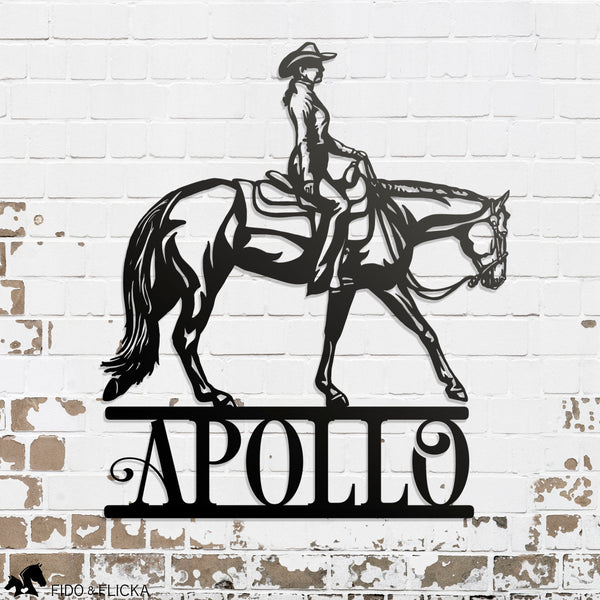 western pleasure horse and rider metal wall art
